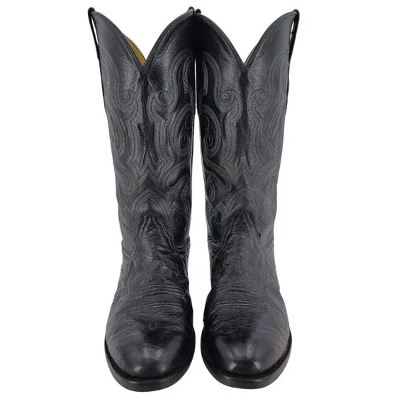 Luskey's Ryon's Mens size 9.5D Black Ostrich Exotic Leather Cowboy Western Boots - Picture 2 of 16